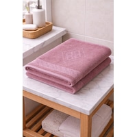Eponj %100 Pamuk 70x140 Jakarlı Banyo Havlusu 450 Gr Kendinden Desenli Gül Kurusu