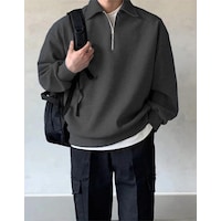 Genius Store Erkek Polo Yaka Oversize Yarım Fermuar Sweatshirt Füme Genius Store Erkek Polo Yaka Oversize Yarım Fermuar Sweatshirt Füme