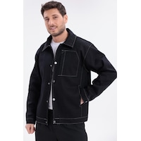 Erkek Dikiş Detaylı Oversize Gabardin Ceket - Mont-392 Siyah Erkek Dikiş Detaylı Oversize Gabardin Ceket - Mont-392 Siyah