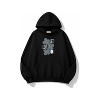 Herkesemoda Love Çiçek Baskılı Kapüşonlu 2 İplik Şardonlu Sweatshirt Siyah Herkesemoda Love Çiçek Baskılı Kapüşonlu 2 İplik Şardonlu Sweatshirt Siyah
