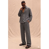 Tarz Cool Erkek Haki Tencel Kumaş Oversize Gömlek Pantolon Takım Rahat Kesim Yazlık Kombin Füme Tarz Cool Erkek Haki Tencel Kumaş Oversize Gömlek Pantolon Takım Rahat Kesim Yazlık Kombin Füme
