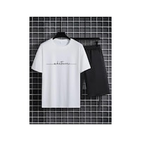 Medinenur El Yazı Detaylı Baskılı T-shirt Short Bol Paça Rahat Kalıp Siyah Alt Siyah Üst Short Takım Beyaz Medinenur El Yazı Detaylı Baskılı T-shirt Short Bol Paça Rahat Kalıp Siyah Alt Siyah Üst Short Takım Beyaz