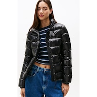 Tjw Slim Zip Print Kadın Siyah Şişme Ceket-11276 Siyah