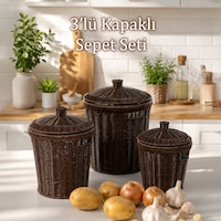 Porsima Pbt-439-1 3lü Hasır Sepet Kapaklı Bambu Sepet Seti Dekoratif Banyo Mutfak Düzenleyici Organizeri Kahverengi Porsima Pbt-439-1 3lü Hasır Sepet Kapaklı Bambu Sepet Seti Dekoratif Banyo Mutfak Düzenleyici Organizeri Kahverengi