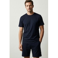 Elemge Pamuk Elastan Süprem Erkek Pijama Takımı Şort & T-shirt Rahat Kalıp Lacivert Cep İnce Compact Penye Elemge Pamuk Elastan Süprem Erkek Pijama Takımı Şort & T-shirt Rahat Kalıp Lacivert Cep İnce Compact Penye