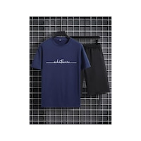 Medinenur El Yazı Detaylı Baskılı T-shirt Short Bol Paça Rahat Kalıp Siyah Alt Siyah Üst Short Takım Lacivert Medinenur El Yazı Detaylı Baskılı T-shirt Short Bol Paça Rahat Kalıp Siyah Alt Siyah Üst Short Takım Lacivert