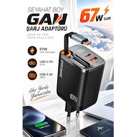 Fulltech Fc57 67w Gan Hızlı Şarj Adaptörü Dahili Geri Çekilebilir Usb-c Kablo, Usb-c + Usb-a, Lcd Fulltech Fc57 67w Gan Hızlı Şarj Adaptörü Dahili Geri Çekilebilir Usb-c Kablo, Usb-c + Usb-a, Lcd