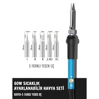 ST-60 Model Profesyonel 60W Isı Ayarlı Havya + 5 Kaliteli Yedek Uç ST-60 Model Profesyonel 60W Isı Ayarlı Havya + 5 Kaliteli Yedek Uç