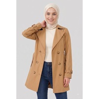 B.he.z Kadın Degaje Yaka Yarım Boy Tesettür Astarlı Kemerli Su İtici Kumaş Trençkot Camel B.he.z Kadın Degaje Yaka Yarım Boy Tesettür Astarlı Kemerli Su İtici Kumaş Trençkot Camel