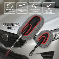Coofbe 2 Adet Set Profesyonel Püsküllü Mikrofiber Araç Yıkama Fırçası Toz Alma Fırçası Araç Paspası 1 Adet