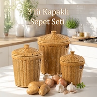 Porsima Pbt-439 3lü Hasır Sepet Kapaklı Bambu Sepet Seti Dekoratif Banyo Mutfak Düzenleyici Organizeri Açık Kahverengi Porsima Pbt-439 3lü Hasır Sepet Kapaklı Bambu Sepet Seti Dekoratif Banyo Mutfak Düzenleyici Organizeri Açık Kahverengi