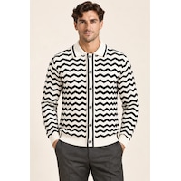 Tarz Cool Erkek Polo Yaka Zikzak Desenli Düğmeli Triko Hırka Akrilik Karışımlı Slim Fit Beyaz Tarz Cool Erkek Polo Yaka Zikzak Desenli Düğmeli Triko Hırka Akrilik Karışımlı Slim Fit Beyaz