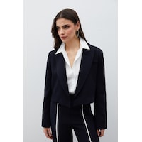 Sateen Şal Yaka Kısa Ceket - Lacivert Sateen Şal Yaka Kısa Ceket - Lacivert