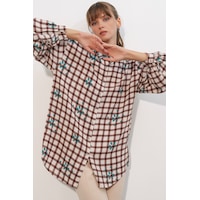 Bigdart Kadın Uzun Kareli Gömlek Tunik 5988 - Taba Bigdart Kadın Uzun Kareli Gömlek Tunik 5988 - Taba