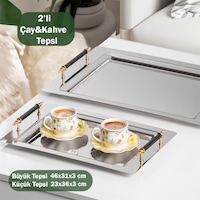 Porsima Gold 2 Li Paslanmaz Çelik Gümüş Kahve Sunum Tepsisi Porsima Gold 2 Li Paslanmaz Çelik Gümüş Kahve Sunum Tepsisi