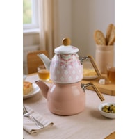 Bambum Unique - Bambu Kulplu Emaye Çaydanlık Takımı Pembe Bambum Unique - Bambu Kulplu Emaye Çaydanlık Takımı Pembe