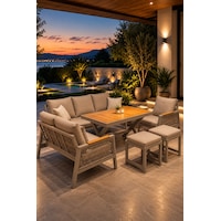 Garden Serisi Balkon Takımı, 3-2-1 Cappuccino Bahçe Takımı, 3'lü Koltuk 70x180, 2'li Koltuk 70x150, Tekli Koltuk 70x70, Masa 70x110, 2 Puf Cappuccino