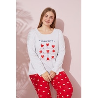 Siyah İnci Pamuklu Curve Büyük Beden Battal Boy Örme Pijama Takım 24240702 Gri