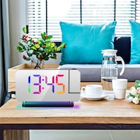 Etashop Rgb Projeksiyonlu Çalar Saat -7ayna Led Dijital Saat Tavana Zaman Yansıtma Usb & Type C Şarj Beyaz