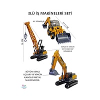 3'lü İş Makinesi Seti Kepçe, Vinç, Kazıcı-yükleyici - Metal Uçlu İş Makinaları Küçük Boy 3'lü İş Makinesi Seti Kepçe, Vinç, Kazıcı-yükleyici - Metal Uçlu İş Makinaları Küçük Boy