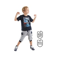 Denokids T-rex Info Erkek Çocuk T-shirt Kapri Şort Takım Denokids T-rex Info Erkek Çocuk T-shirt Kapri Şort Takım