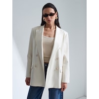 Dilvin 60802 Kruvaze Saten Blazer Ceket-ekru Dilvin 60802 Kruvaze Saten Blazer Ceket-ekru