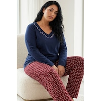 Siyah İnci Pamuklu Likralı Büyük Beden Battal Boy Örme Pijama Takım 26240881 Lacivert Siyah İnci Pamuklu Likralı Büyük Beden Battal Boy Örme Pijama Takım 26240881 Lacivert