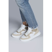 Jump 29100 Yüksek Bilekli Bej - Beyaz Kadın Sneaker Günlük Spor Ayakkabı Bej - Beyaz