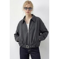 Shade Kadın Oversize Kemer Detaylı Fermuarlı Astarlı Bomber Ceket 2911 60286013 - Antrasit Shade Kadın Oversize Kemer Detaylı Fermuarlı Astarlı Bomber Ceket 2911 60286013 - Antrasit