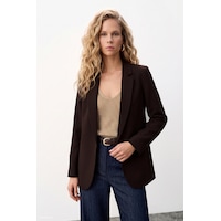 Sateen Klasik Yaka Uzun Ceket - Kahve-137477 Kahverengi Sateen Klasik Yaka Uzun Ceket - Kahve-137477 Kahverengi