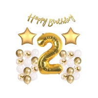 Gold Konsept 2 Yaş Doğum Günü Kutlama Seti; Beyaz Gold Konfetili Balon, Rakam Yıldız Folyo ve Banner Gold Konsept 2 Yaş Doğum Günü Kutlama Seti; Beyaz Gold Konfetili Balon, Rakam Yıldız Folyo ve Banner