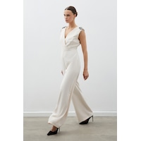 Sateen Aksesuar Detaylı Tulum - Bej Sateen Aksesuar Detaylı Tulum - Bej