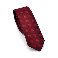 Gaffy Kırmızı Şal Desenli Bordo Dokuma Kumaş Mendilli Slim Fit Kravat // Sdk-240810 Desenli Gaffy Kırmızı Şal Desenli Bordo Dokuma Kumaş Mendilli Slim Fit Kravat // Sdk-240810 Desenli