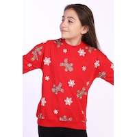 Toontoy Kız Çocuk Kar Taneli Kurabiye Baskılı Sweatshirt Kırmızı Toontoy Kız Çocuk Kar Taneli Kurabiye Baskılı Sweatshirt Kırmızı