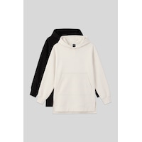 Tommylıfe Rahat Form Kapüşonlu 2li Paket Siyah-ekru Kadın Tunik Sweatshirt - 97163 Siyah - Ekru Tommylıfe Rahat Form Kapüşonlu 2li Paket Siyah-ekru Kadın Tunik Sweatshirt - 97163 Siyah - Ekru