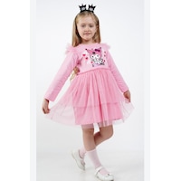 Kız Çocuk Kuromi Tül Detaylı Elbise Pembe Kız Çocuk Kuromi Tül Detaylı Elbise Pembe