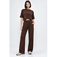 Mevese Kadın Spor Şık Çizgi Detaylı Crop Bluz Ve Yüksek Bel Modal Takım - Acı Kahve Kahverengi Mevese Kadın Spor Şık Çizgi Detaylı Crop Bluz Ve Yüksek Bel Modal Takım - Acı Kahve Kahverengi
