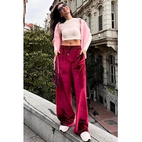 Madmext Bordo Bol Paça Kadife Pantolon Mg2283 Bordo