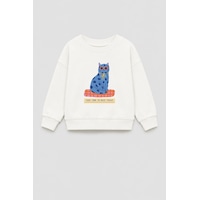 Monila Kız Çocuk 3 İplik Kumaş Pamuklu Kedi Baskılı Sweatshirt Ekru Monila Kız Çocuk 3 İplik Kumaş Pamuklu Kedi Baskılı Sweatshirt Ekru