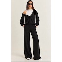 Mevese Kadın V Yaka Sweatshirt, Kolsuz Atlet Ve Yüksek Bel Wide Leg Pantolon Üçlü Spor Şık Takım- Siyah Mevese Kadın V Yaka Sweatshirt, Kolsuz Atlet Ve Yüksek Bel Wide Leg Pantolon Üçlü Spor Şık Takım- Siyah