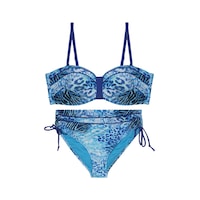 Kaplı Kesim Desenli İpli Yan Detaylı Bikini Takımı Mavi Kaplı Kesim Desenli İpli Yan Detaylı Bikini Takımı Mavi