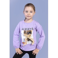 Toontoy Kids Toontoy Kız Çocuk Baskılı Kol Ucu Lastikli Tişört Lila