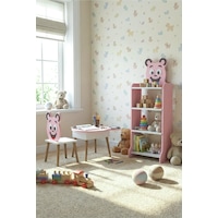 Çocuk Mobilya Seti Happy Face Masa Sandalye ve 4 Raflı Kitaplık Sevimli Figürlü Pembe Çocuk Mobilya Seti Happy Face Masa Sandalye ve 4 Raflı Kitaplık Sevimli Figürlü Pembe