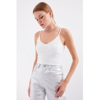 Bigdart 918 İp Askılı Crop Top - Beyaz 001 Bigdart 918 İp Askılı Crop Top - Beyaz 001