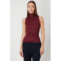 On Kadın Taşlı Kolsuz Triko Bluz 66375 Bordo Bordo On Kadın Taşlı Kolsuz Triko Bluz 66375 Bordo Bordo