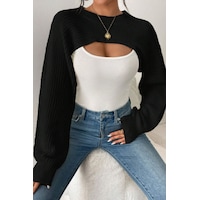 Tarz Cool Kadın Siyah Dekolteli Crop Triko Bolero Siyah Tarz Cool Kadın Siyah Dekolteli Crop Triko Bolero Siyah