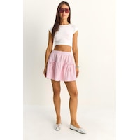 Shade Kadın %100 Pamuk Beli Lastikli Fiyonk Detaylı Çizgili Mini Etek 60282044 - Beyaz-pembe Çok Renkli Shade Kadın %100 Pamuk Beli Lastikli Fiyonk Detaylı Çizgili Mini Etek 60282044 - Beyaz-pembe Çok Renkli