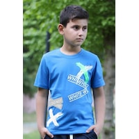 Fyk Kids Yuvarlak Yaka Baskılı Sıfır Yaka T-shirt Mavi Fyk Kids Yuvarlak Yaka Baskılı Sıfır Yaka T-shirt Mavi