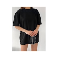 Jakarlı Unisex Siyah Spor Bisiklet Yaka Pamuk Oversize Boyfriend T-shirt Siyah Jakarlı Unisex Siyah Spor Bisiklet Yaka Pamuk Oversize Boyfriend T-shirt Siyah