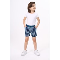 Toontoy Kids Toontoy Erkek Çocuk Çizgili Şort Petrol Mavi